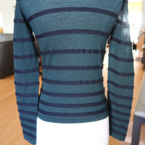 AKRIS sweater green and black striped cashmere and silk US 4 $1000+ - Picture 4 of 16